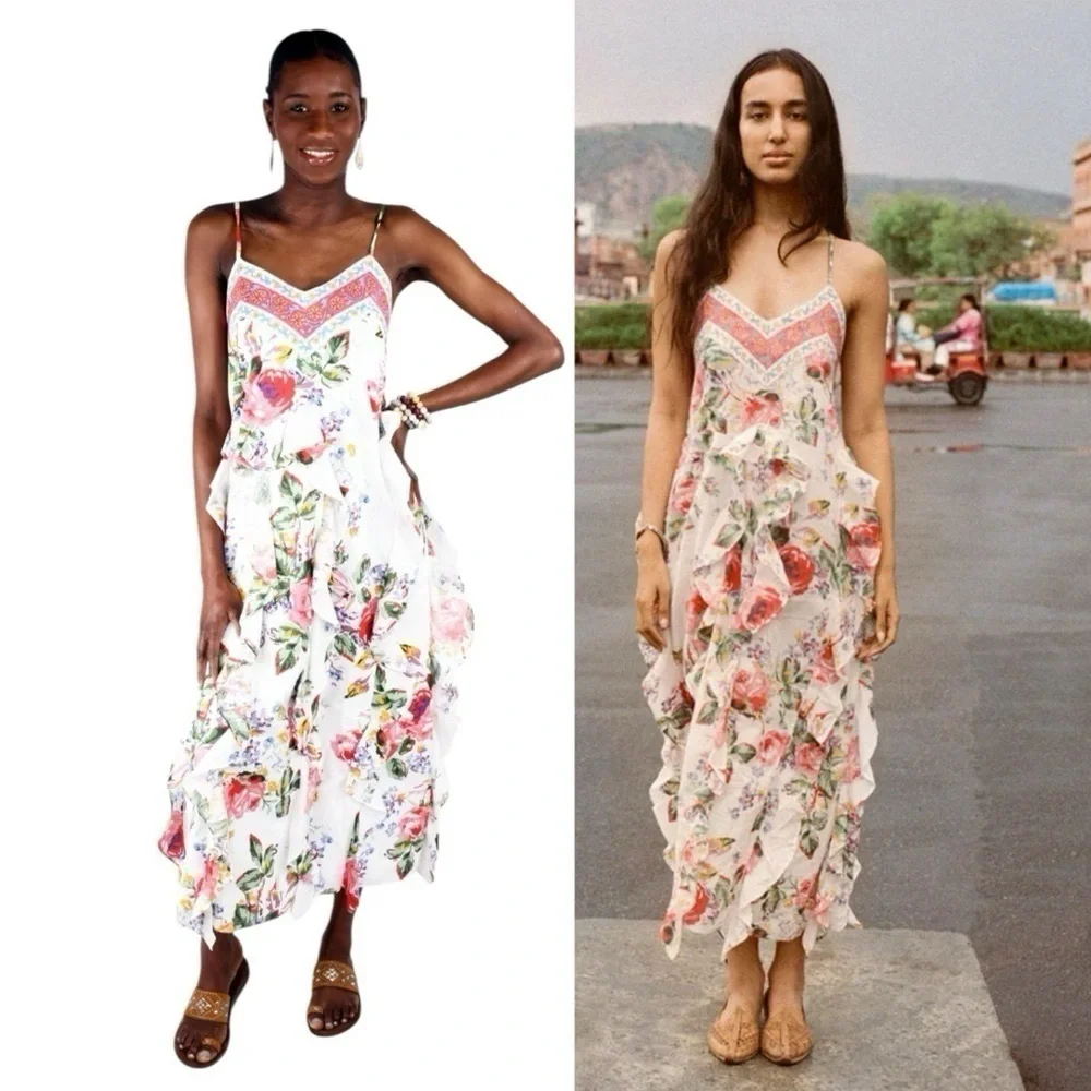 Alix of Bohemia Filipa Rosa Wildflower Dress M Cotton Ruffle Boho Resort Luxury - Picture 9 of 16